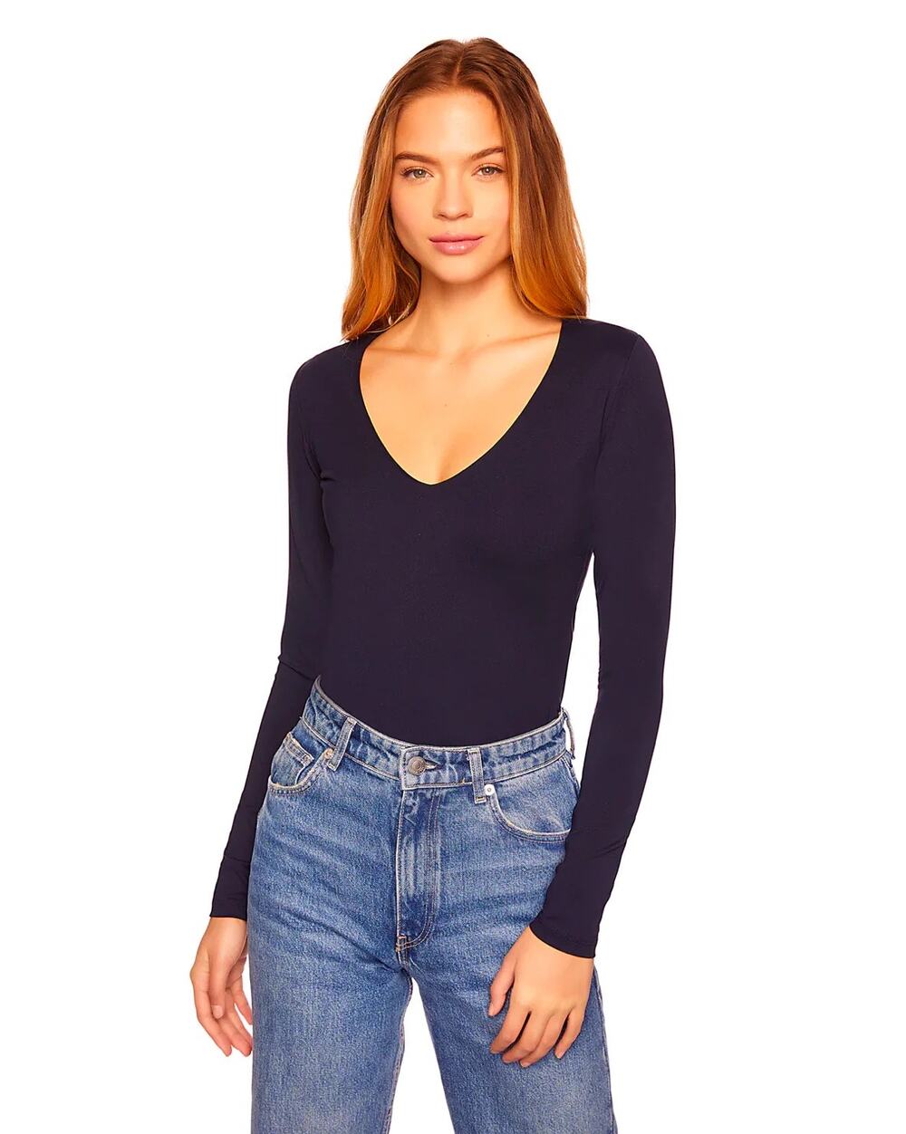 NWT Susana Monaco Sz XS Midnight Sexy V-Neck Long Sleeve Solid Slim Jersey Top